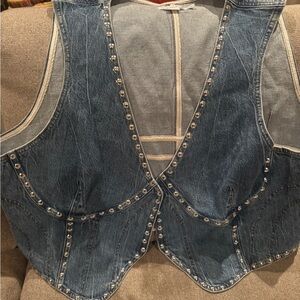 Good American Light Blue Denim Vest with Silver Accent - Perfect 4 Cowboy Carter